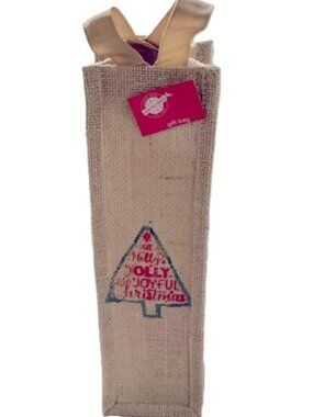 Wine Bottle Burlap Bag with Handles Christmas Holiday Festive CHRISTMAS TREE  Wi